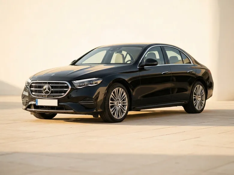 Black Mercedes-Benz E200 executive sedan